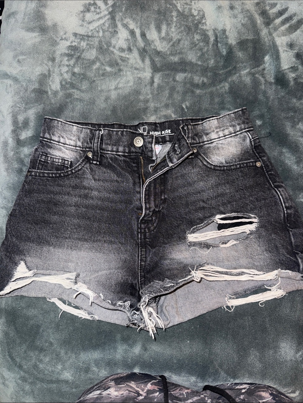 NOBO High Waist Distressed Black Denim Shorts